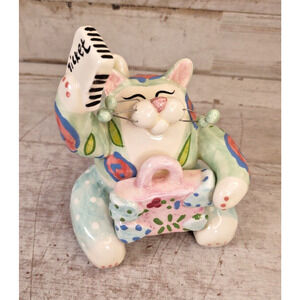 Vintage Amy Lacombe Whimsiclay Cat Figurine Tourist Ticket Travel Theater READ